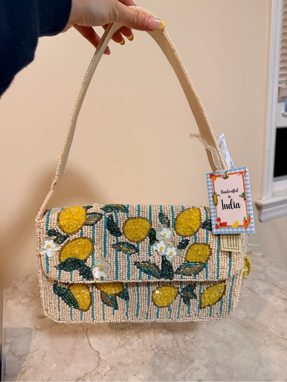 New Yellow Lemon Beaded Shoulder Bag